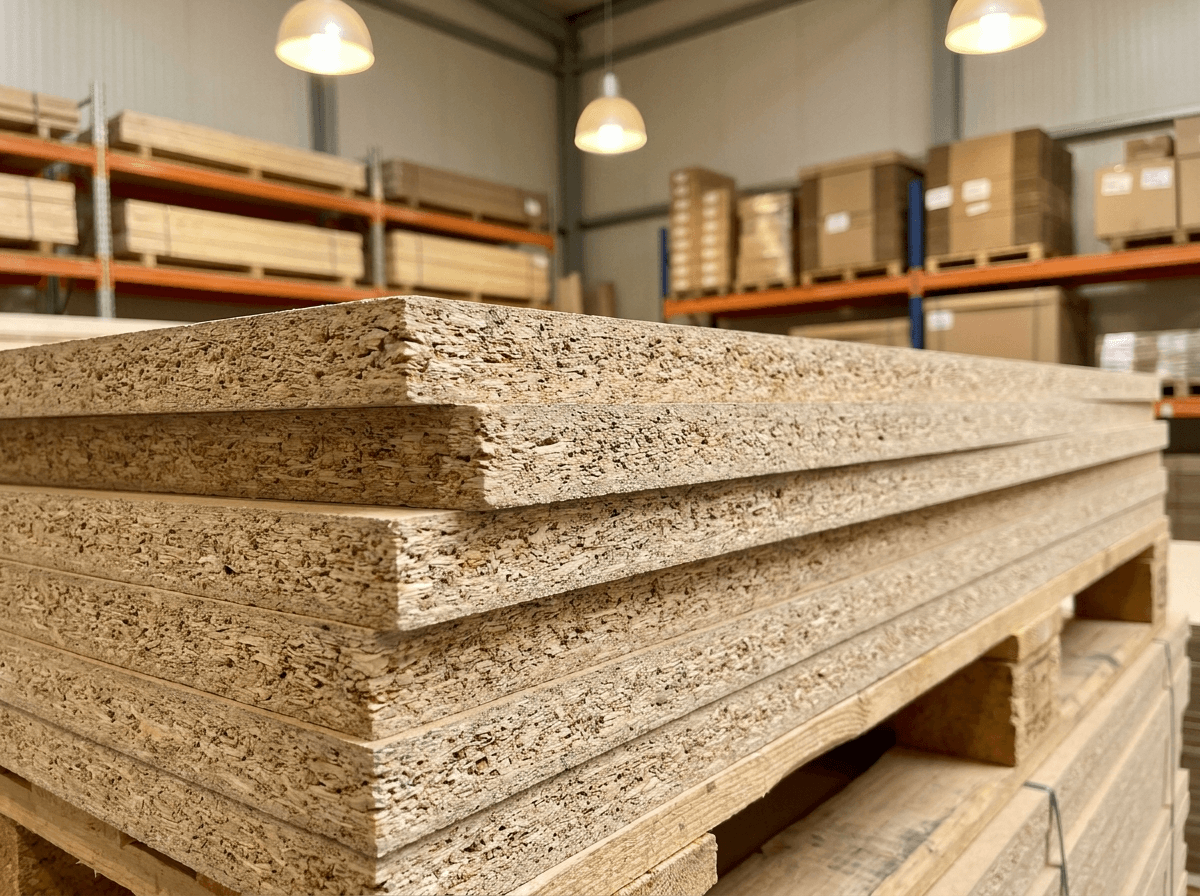 Particleboard sheets with visible chip texture